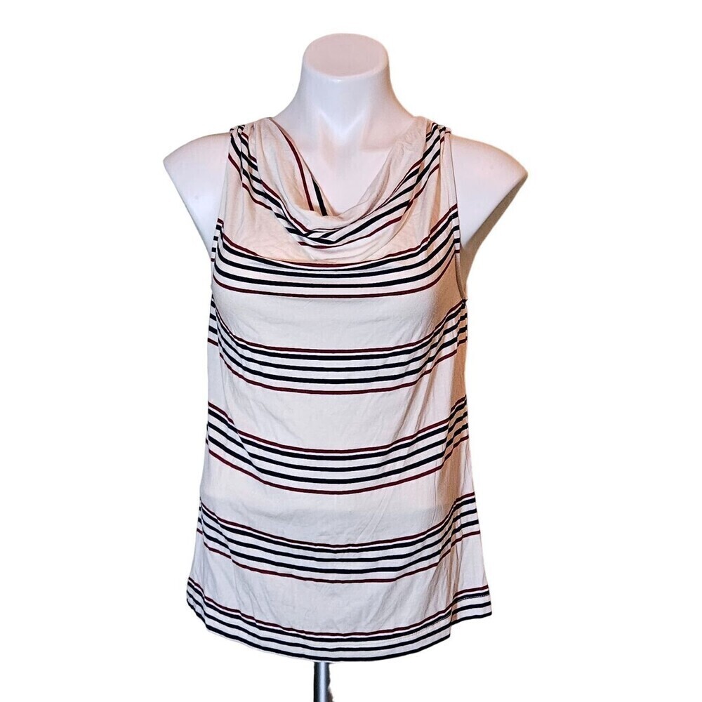Anthropologie Pure Good Striped Cowl Neck Casual Sleeveless Tank Top White Small